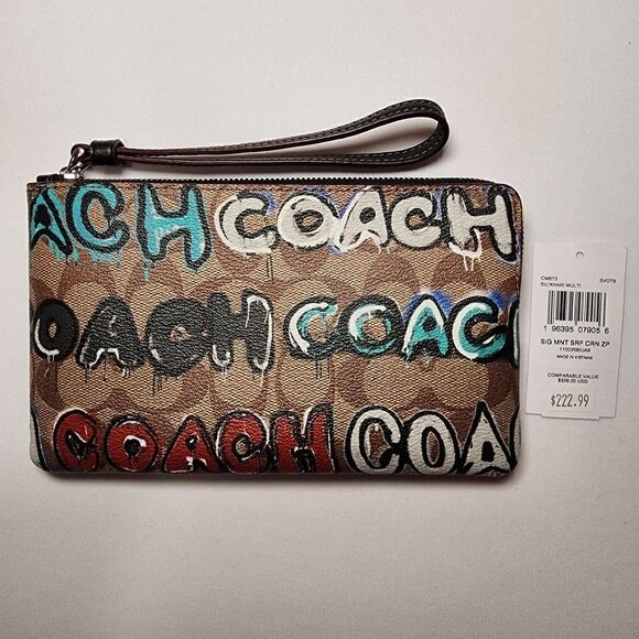 NWT CM673 Coach X Mint + Serf Large Corner Zip Wristlet In Signature Canvas - Picture 2 of 3